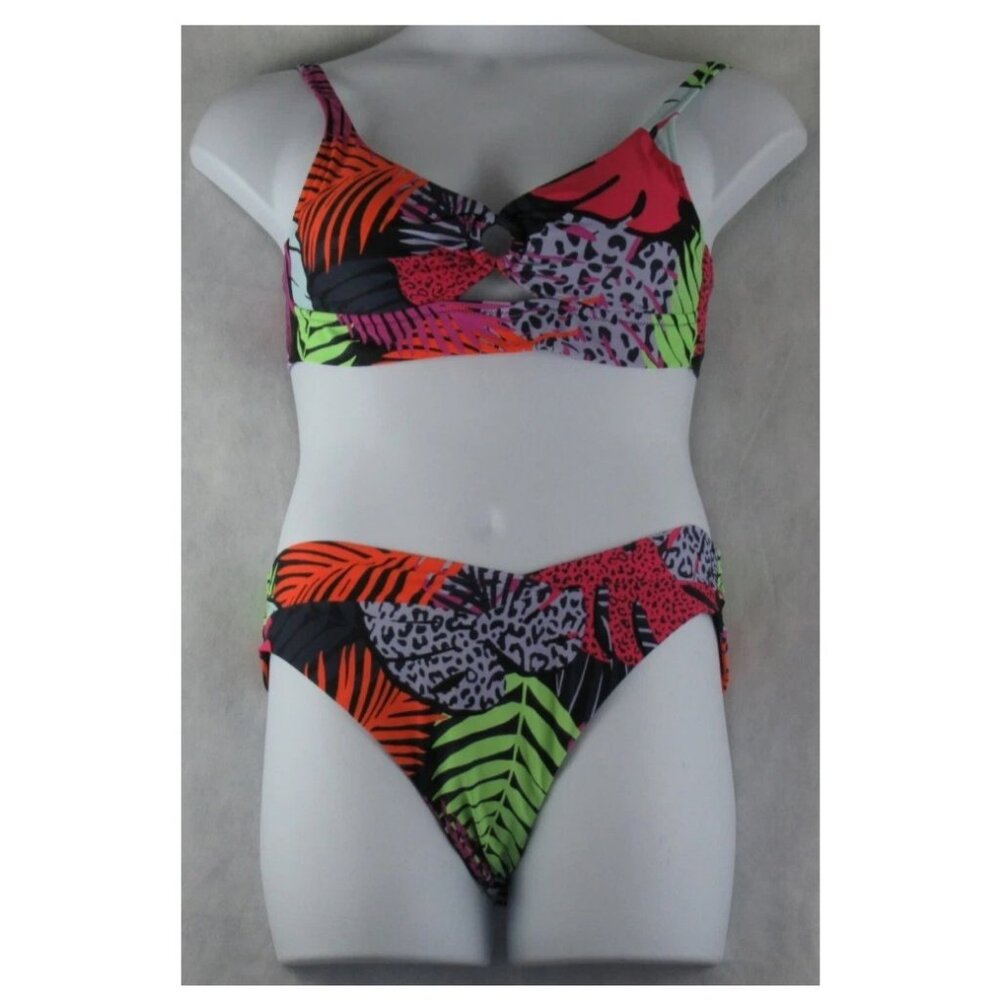 Bar III Women's 2-Piece Palm Prowl Bikini Swimsuit Set, Multi Tropical, Large